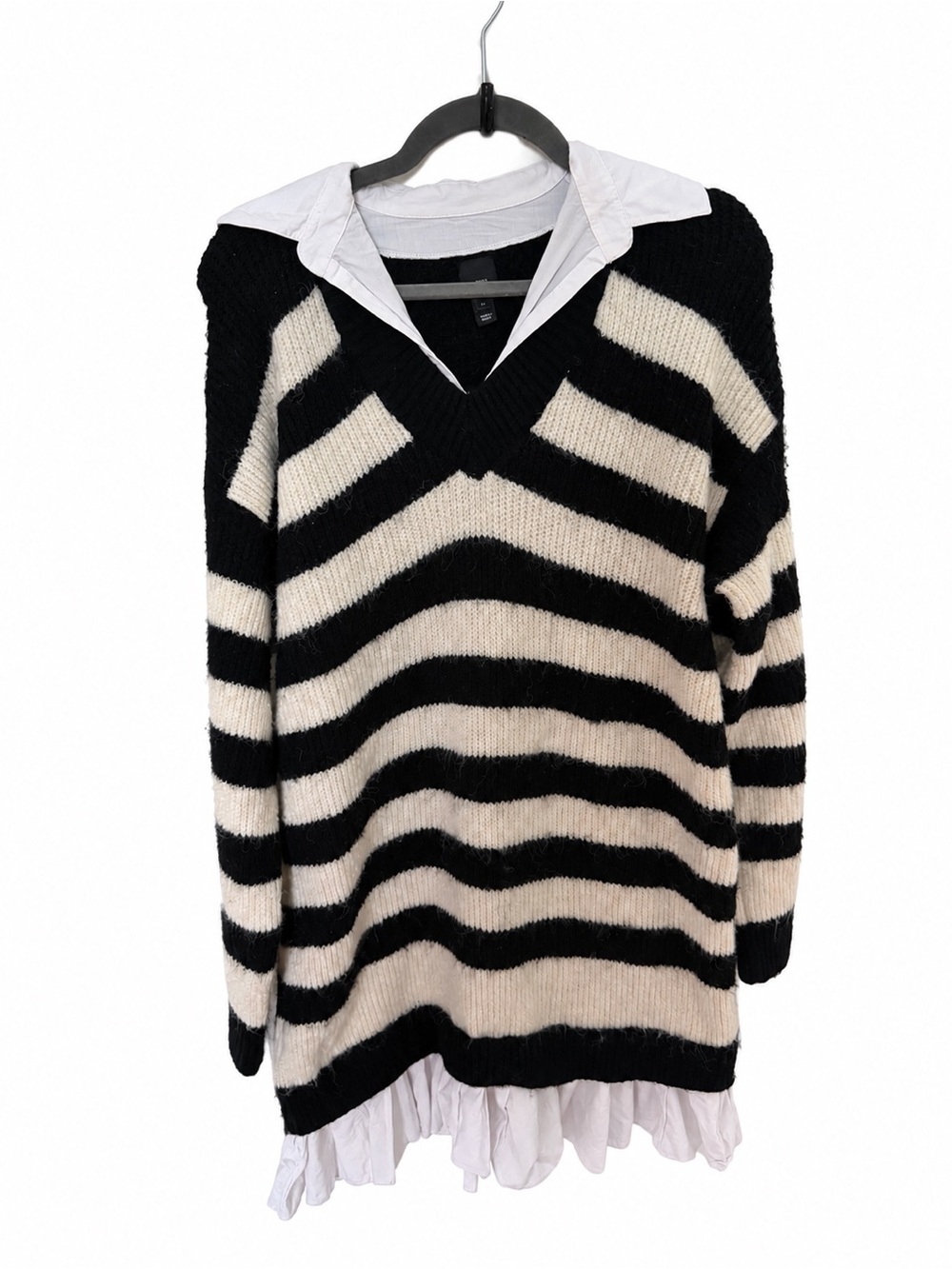 River Island Black & Cream Striped V-Neck Layered-Look Sweater
